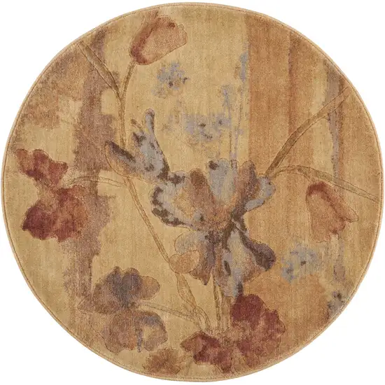 4' Beige Red And Orange Floral Round Rug Photo 4