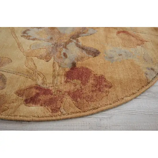 4' Beige Red And Orange Floral Round Rug Photo 6