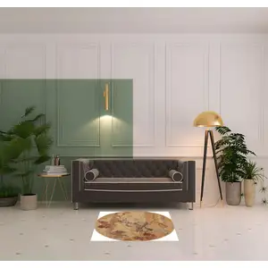 Photo of 4' Beige Red And Orange Floral Round Rug