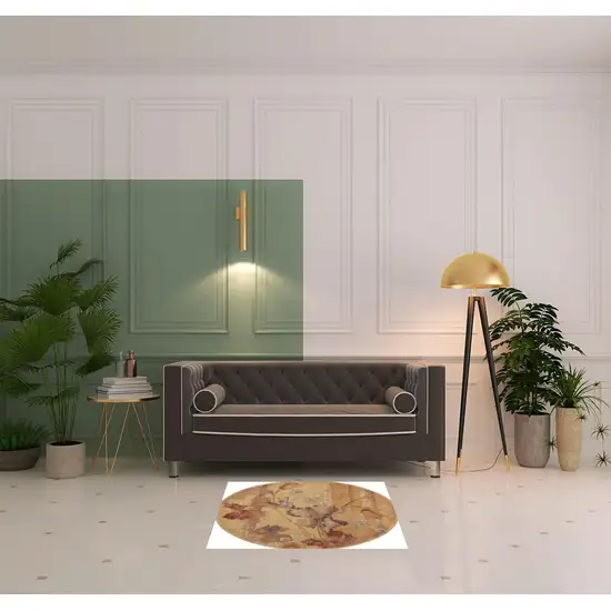 4' Beige Red And Orange Floral Round Rug Photo 1