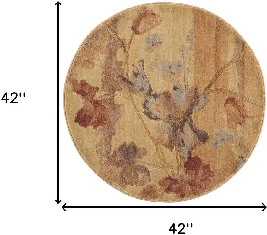 4' Beige Red And Orange Floral Round Rug Photo 9