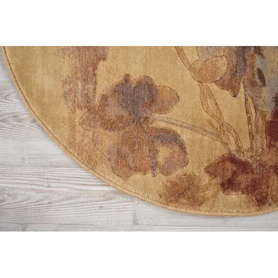 4' Beige Red And Orange Floral Round Rug Photo 7
