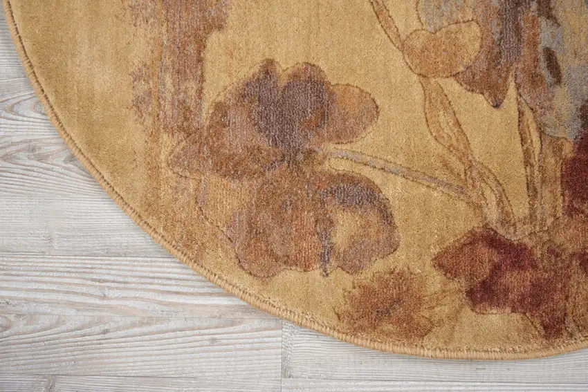 4' Beige Red And Orange Floral Round Rug Photo 7