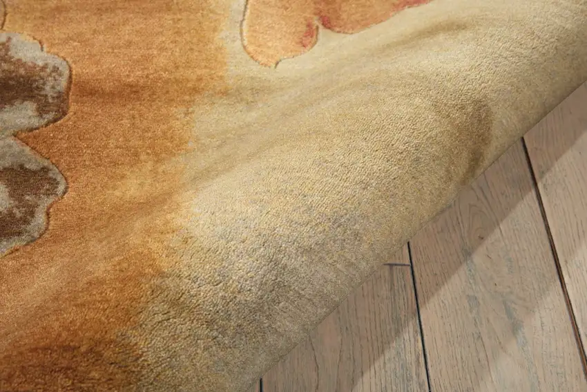 6' Beige Red And Orange Floral Round Rug Photo 5