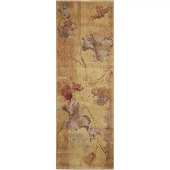 6' Beige Red And Orange Floral Runner Rug Photo 4