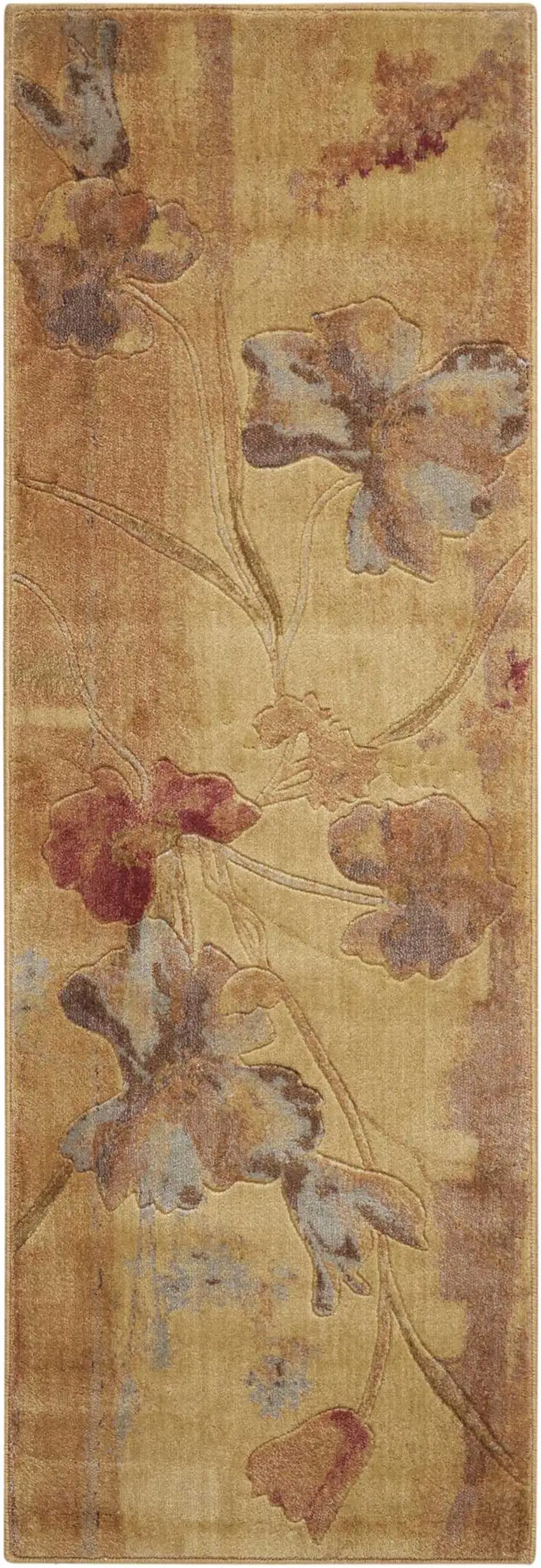 6' Beige Red And Orange Floral Runner Rug Photo 4