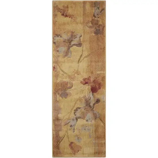 6' Beige Red And Orange Floral Runner Rug Photo 2