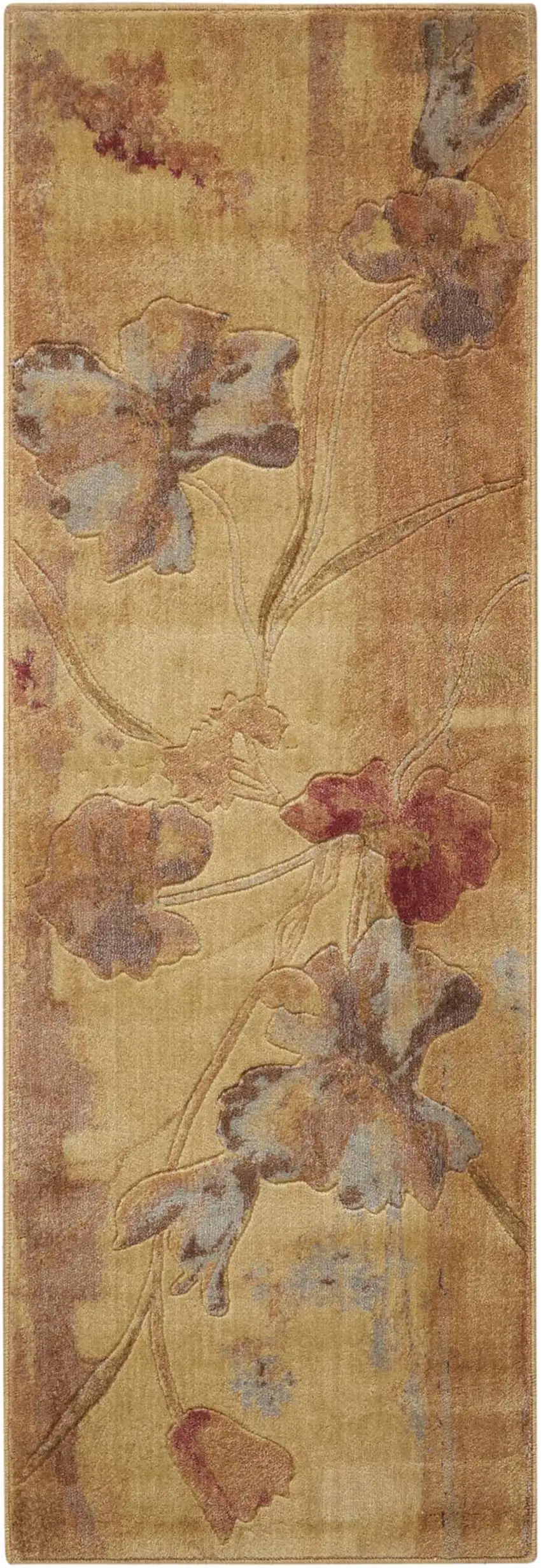 6' Beige Red And Orange Floral Runner Rug Photo 2