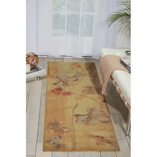 6' Beige Red And Orange Floral Runner Rug Photo 5