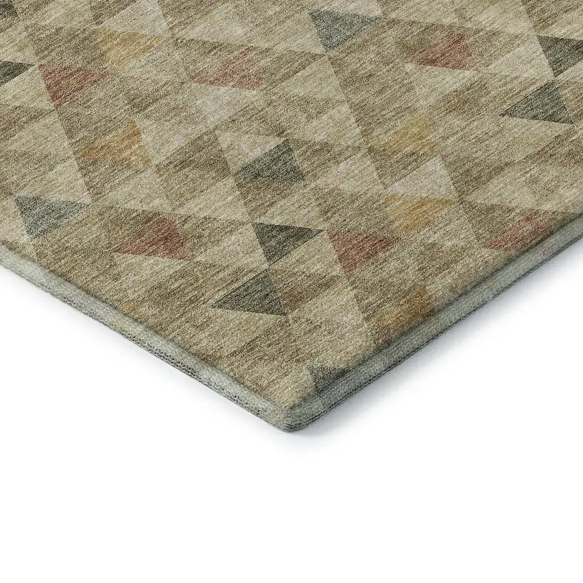 8' Beige Red And Salmon Geometric Washable Round Rug With UV Protection Photo 7