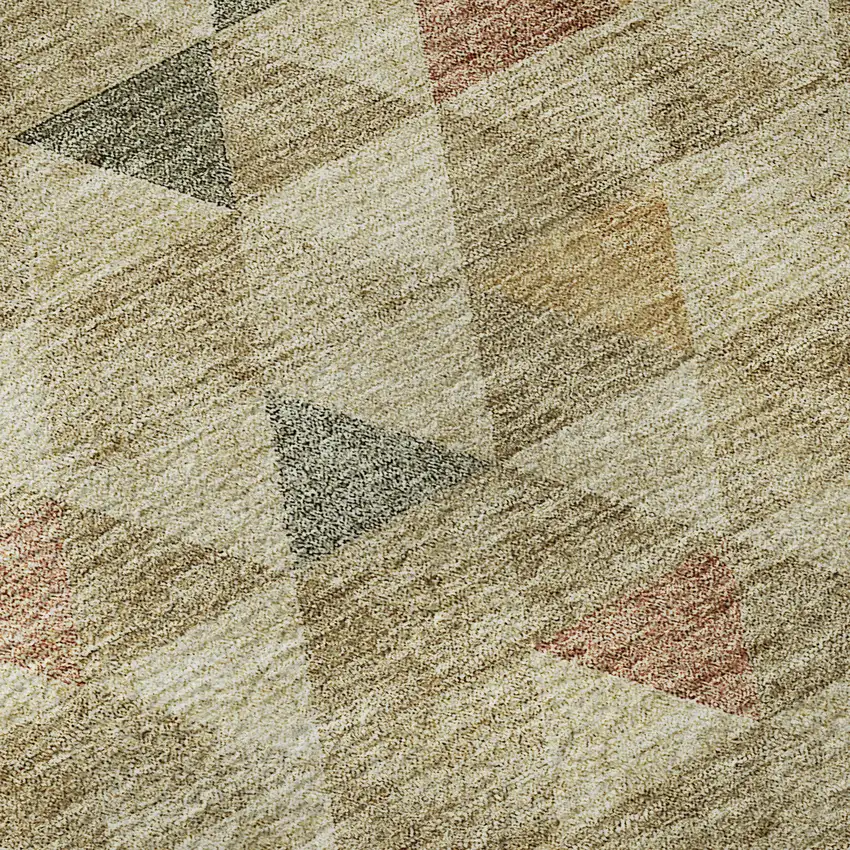 8' Beige Red And Salmon Geometric Washable Round Rug With UV Protection Photo 9