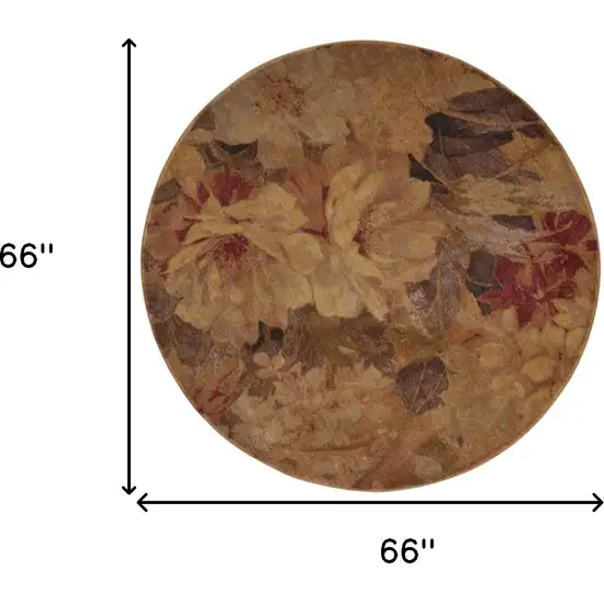 6' Beige Red And Yellow Floral Non Skid Round Rug Photo 3