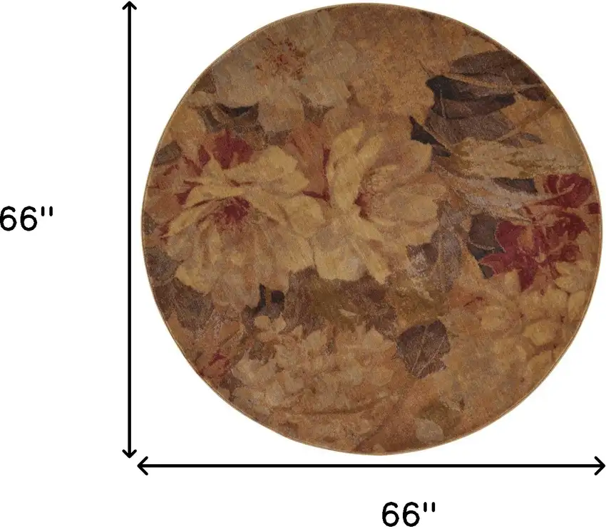 6' Beige Red And Yellow Floral Non Skid Round Rug Photo 3