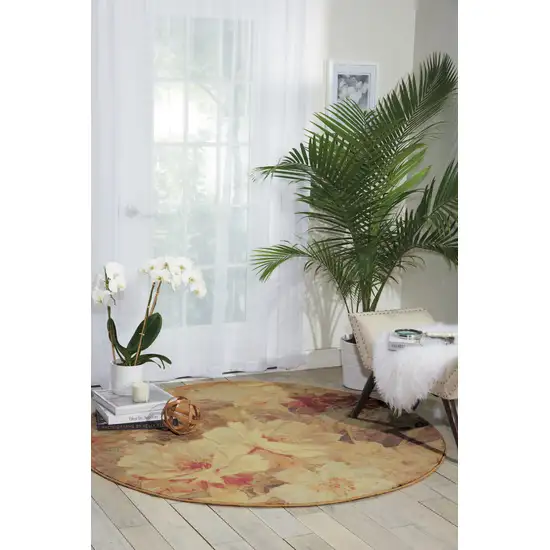 6' Beige Red And Yellow Floral Non Skid Round Rug Photo 5