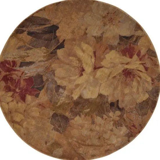 6' Beige Red And Yellow Floral Non Skid Round Rug Photo 4