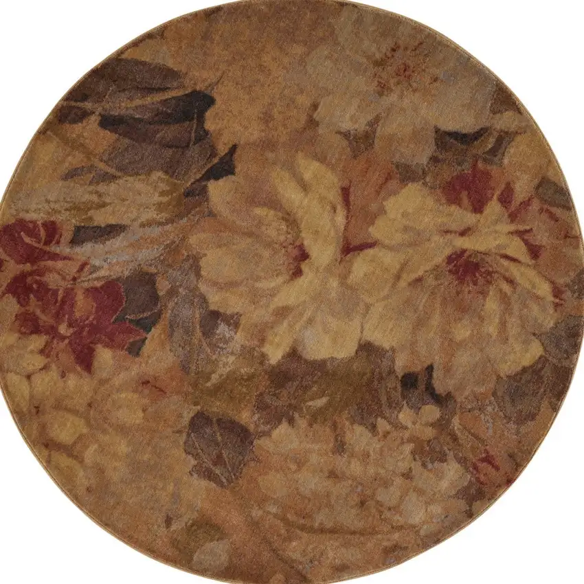 6' Beige Red And Yellow Floral Non Skid Round Rug Photo 4