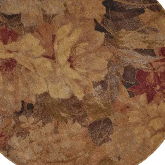 6' Beige Red And Yellow Floral Non Skid Round Rug Photo 7