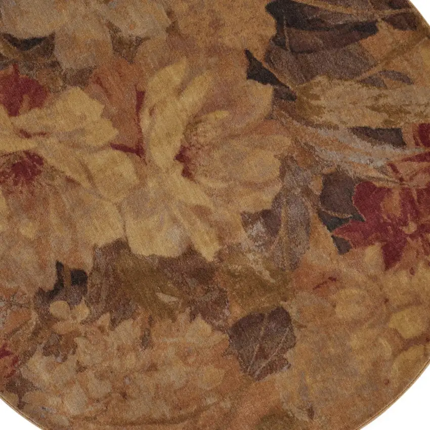 6' Beige Red And Yellow Floral Non Skid Round Rug Photo 7