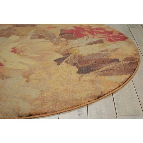6' Beige Red And Yellow Floral Non Skid Round Rug Photo 9