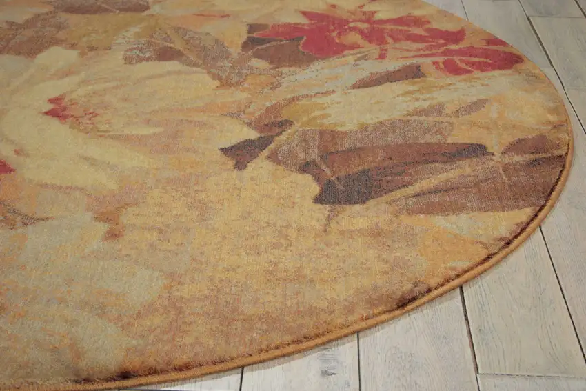 6' Beige Red And Yellow Floral Non Skid Round Rug Photo 9