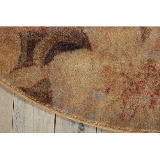 6' Beige Red And Yellow Floral Non Skid Round Rug Photo 6