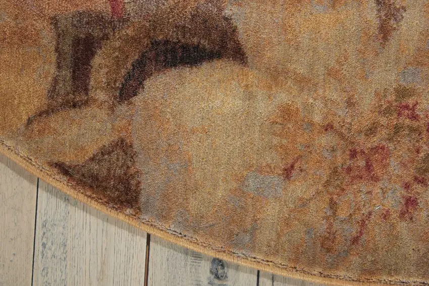 6' Beige Red And Yellow Floral Non Skid Round Rug Photo 6