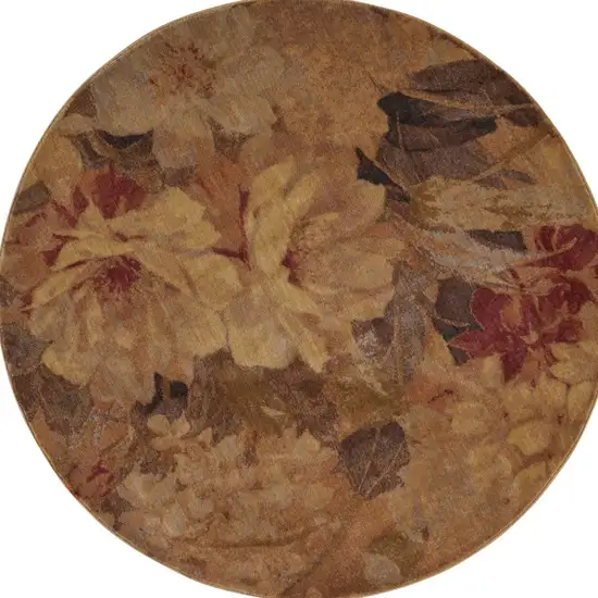 6' Beige Red And Yellow Floral Non Skid Round Rug Photo 2