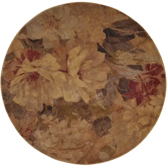 6' Beige Red And Yellow Floral Non Skid Round Rug Photo 3
