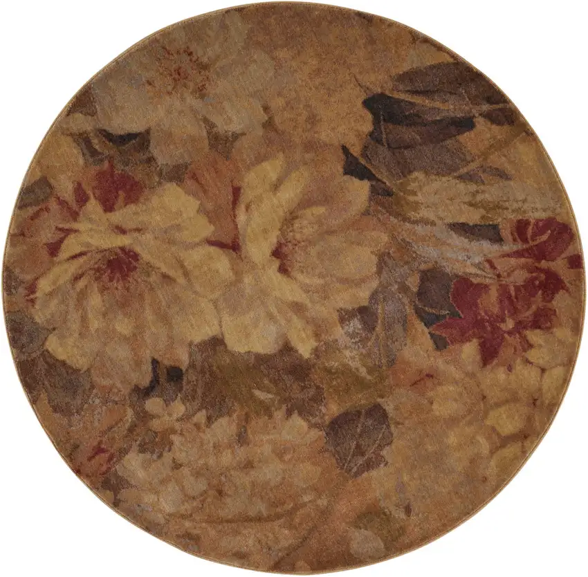 6' Beige Red And Yellow Floral Non Skid Round Rug Photo 3