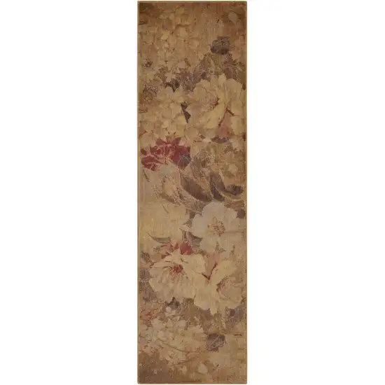 8' Beige Red And Yellow Floral Non Skid Runner Rug Photo 2