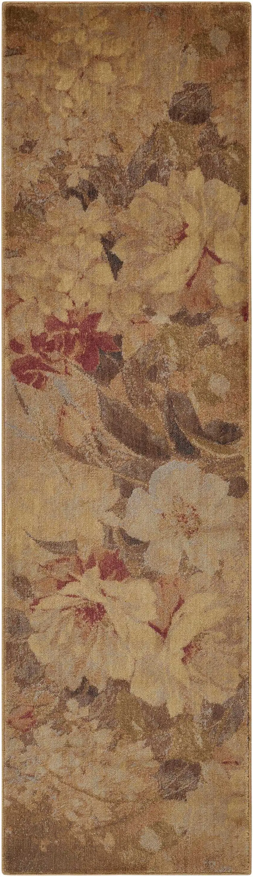 8' Beige Red And Yellow Floral Non Skid Runner Rug Photo 2