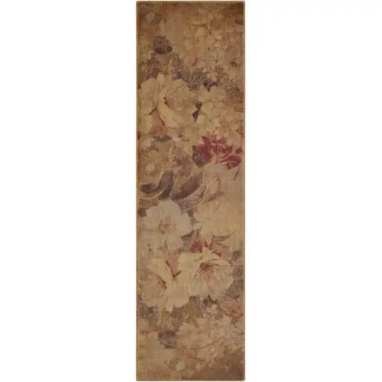 8' Beige Red And Yellow Floral Non Skid Runner Rug Photo 5