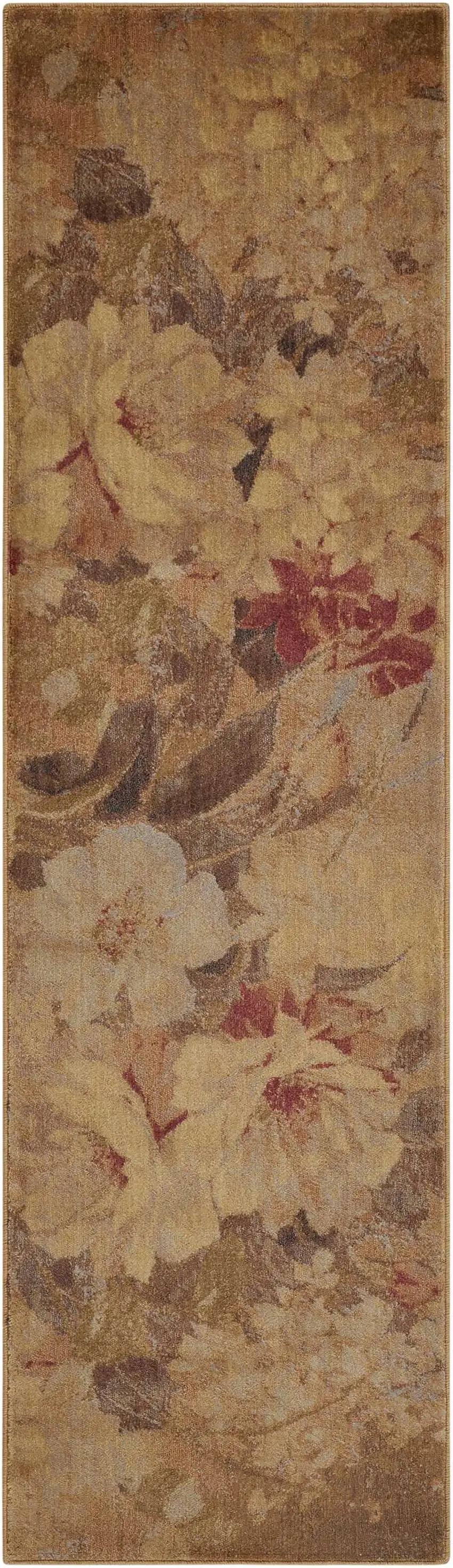 8' Beige Red And Yellow Floral Non Skid Runner Rug Photo 5