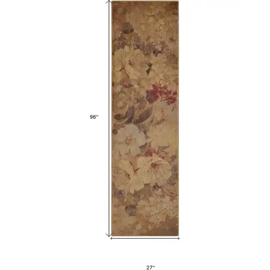8' Beige Red And Yellow Floral Non Skid Runner Rug Photo 3