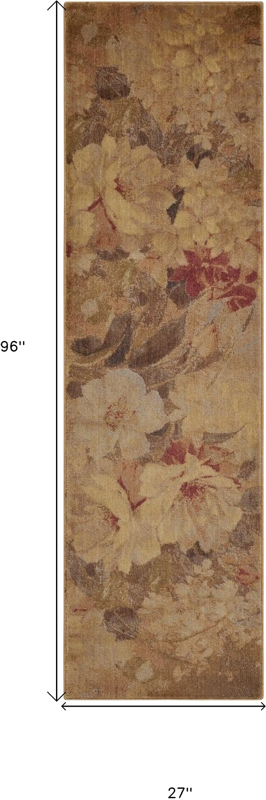 8' Beige Red And Yellow Floral Non Skid Runner Rug Photo 3