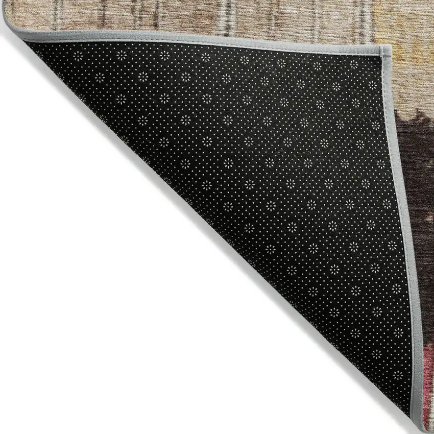 8' Beige Red And Yellow Round Striped Washable Indoor Outdoor Area Rug Photo 9