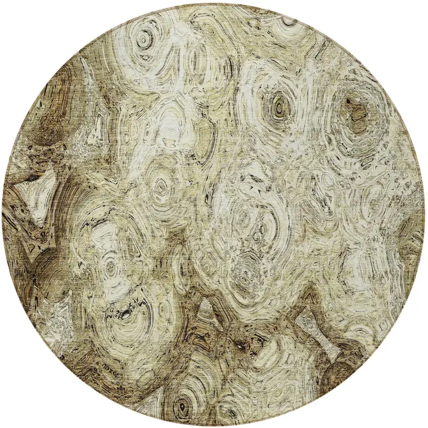 8' Beige Round Abstract Washable Indoor Outdoor Area Rug Photo 5