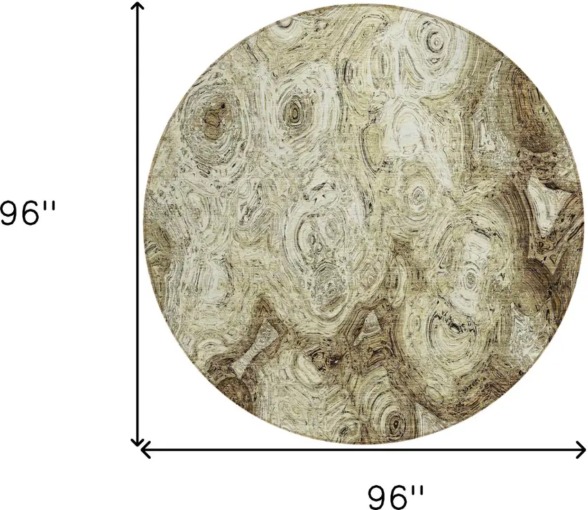8' Beige Round Abstract Washable Indoor Outdoor Area Rug Photo 3