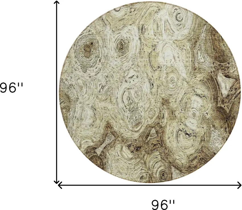 8' Beige Round Abstract Washable Indoor Outdoor Area Rug Photo 3