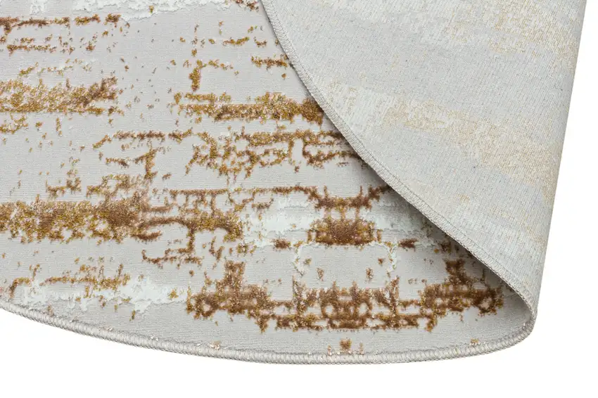 4' Beige Round Abstract Washable Non Skid Area Rug With Fringe Photo 4