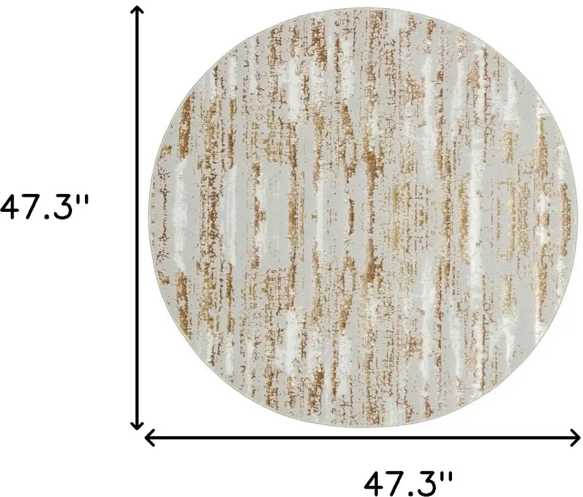 4' Beige Round Abstract Washable Non Skid Area Rug With Fringe Photo 8