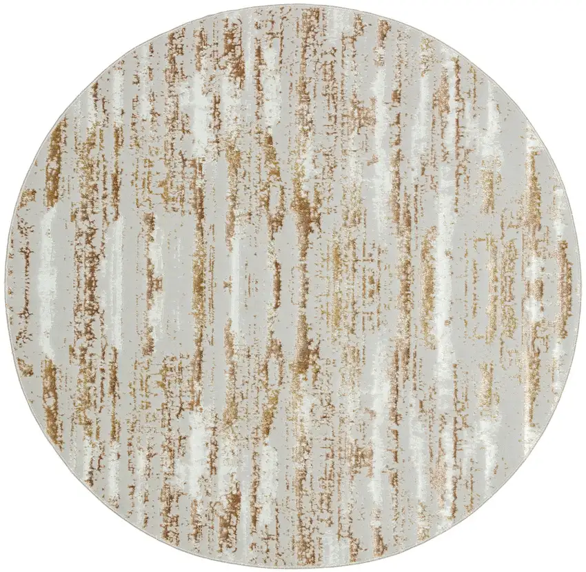 7' Beige Round Abstract Washable Non Skid Area Rug With Fringe Photo 2