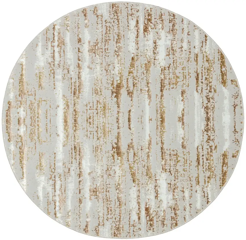 7' Beige Round Abstract Washable Non Skid Area Rug With Fringe Photo 7