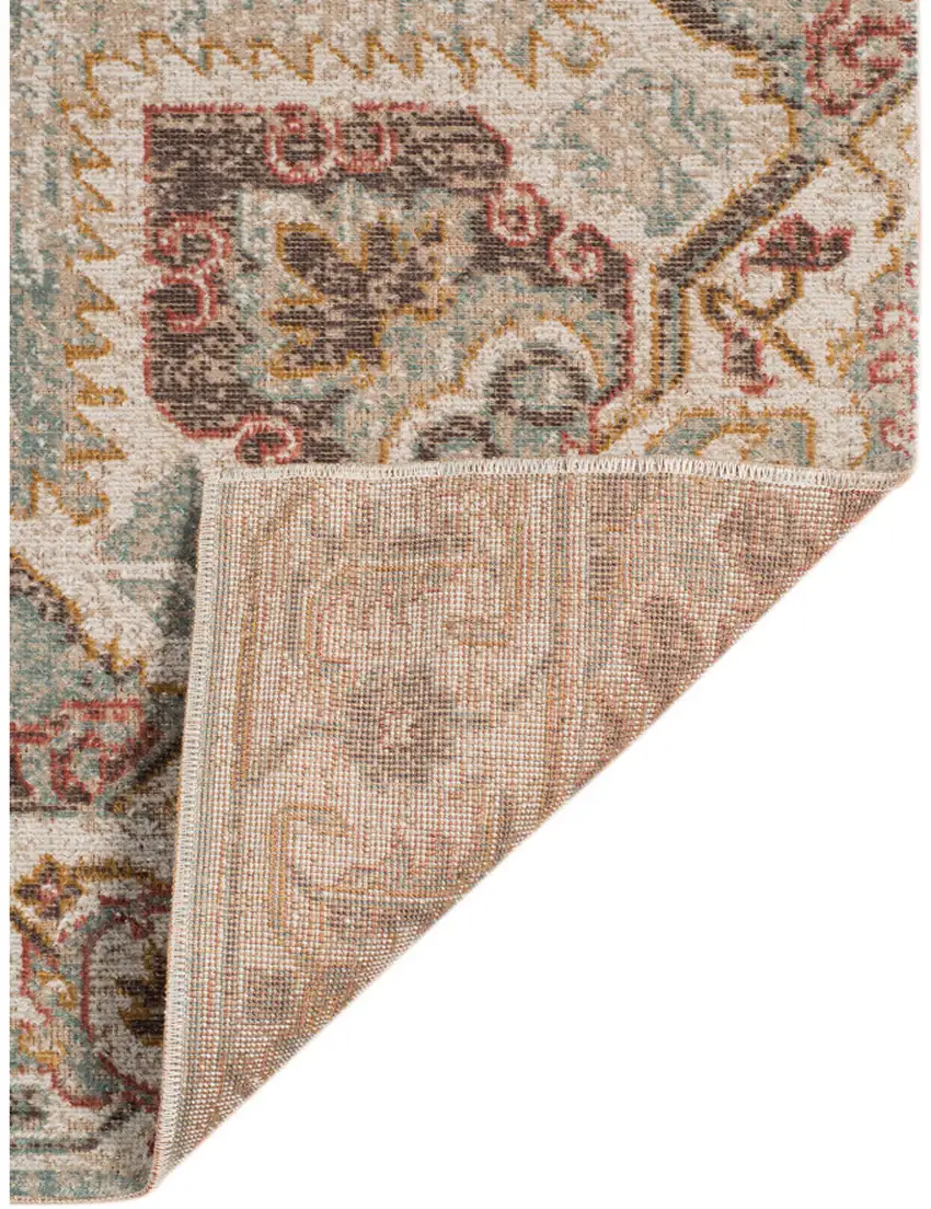 6' Beige Round Medallion Power Loom Area Rug With Fringe Photo 3