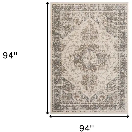 8' Beige Round Medallion Power Loom Area Rug Photo 5