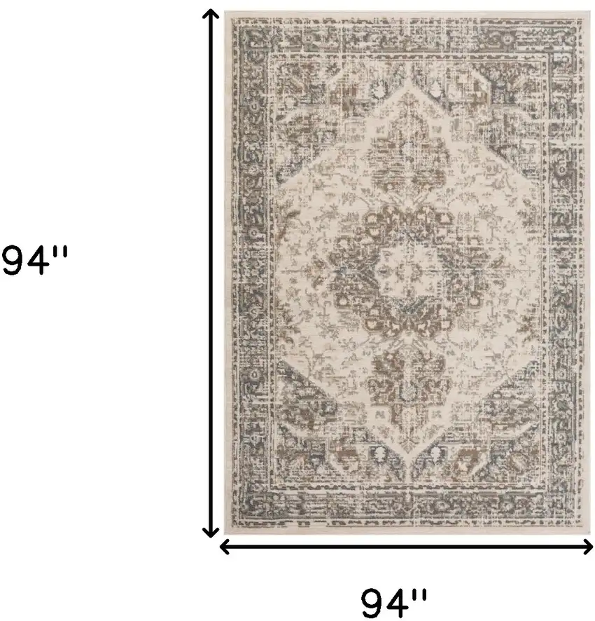 8' Beige Round Medallion Power Loom Area Rug Photo 5