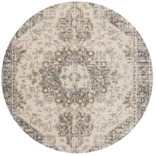 8' Gray And Beige Medallion Round Rug Photo 2
