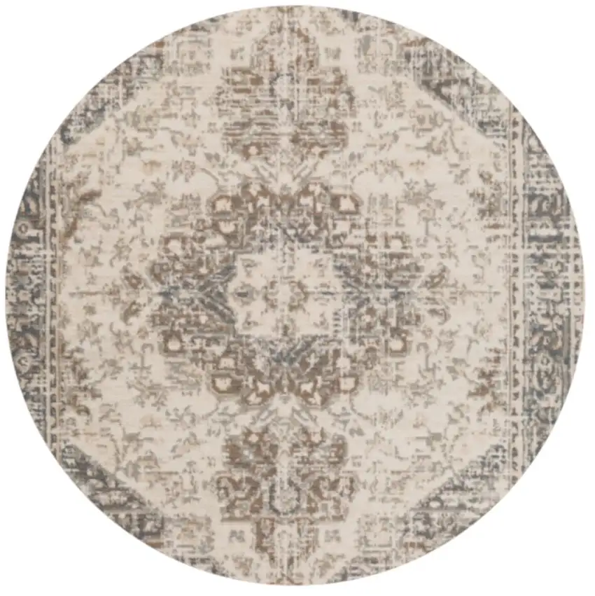 8' Gray And Beige Medallion Round Rug Photo 2
