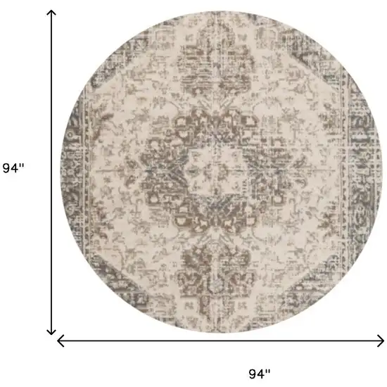 8' Gray And Beige Medallion Round Rug Photo 3
