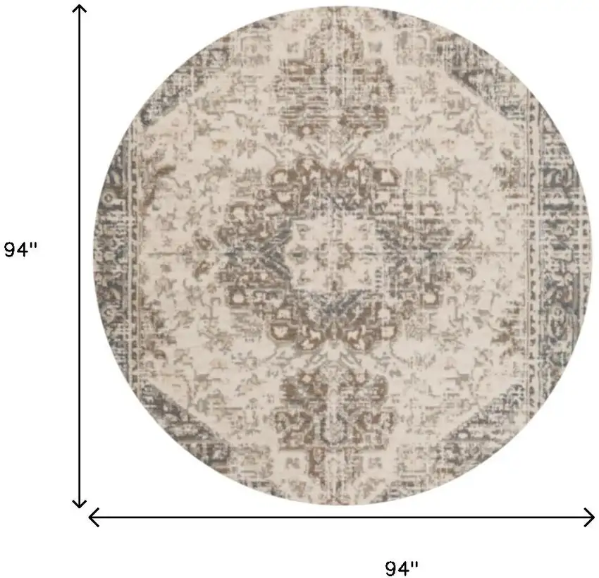 8' Gray And Beige Medallion Round Rug Photo 3